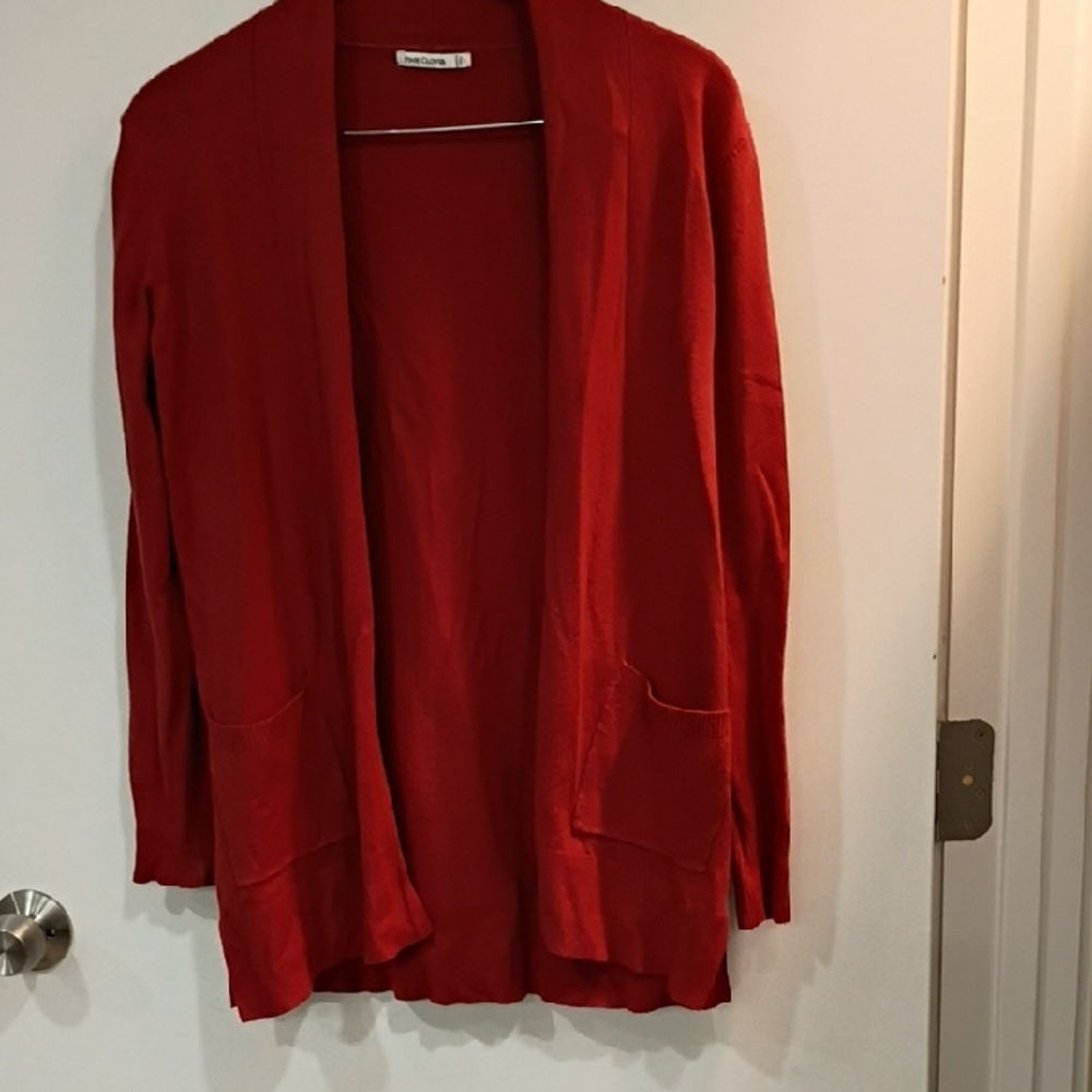 Pink Clover Bold Red Open Cardigan